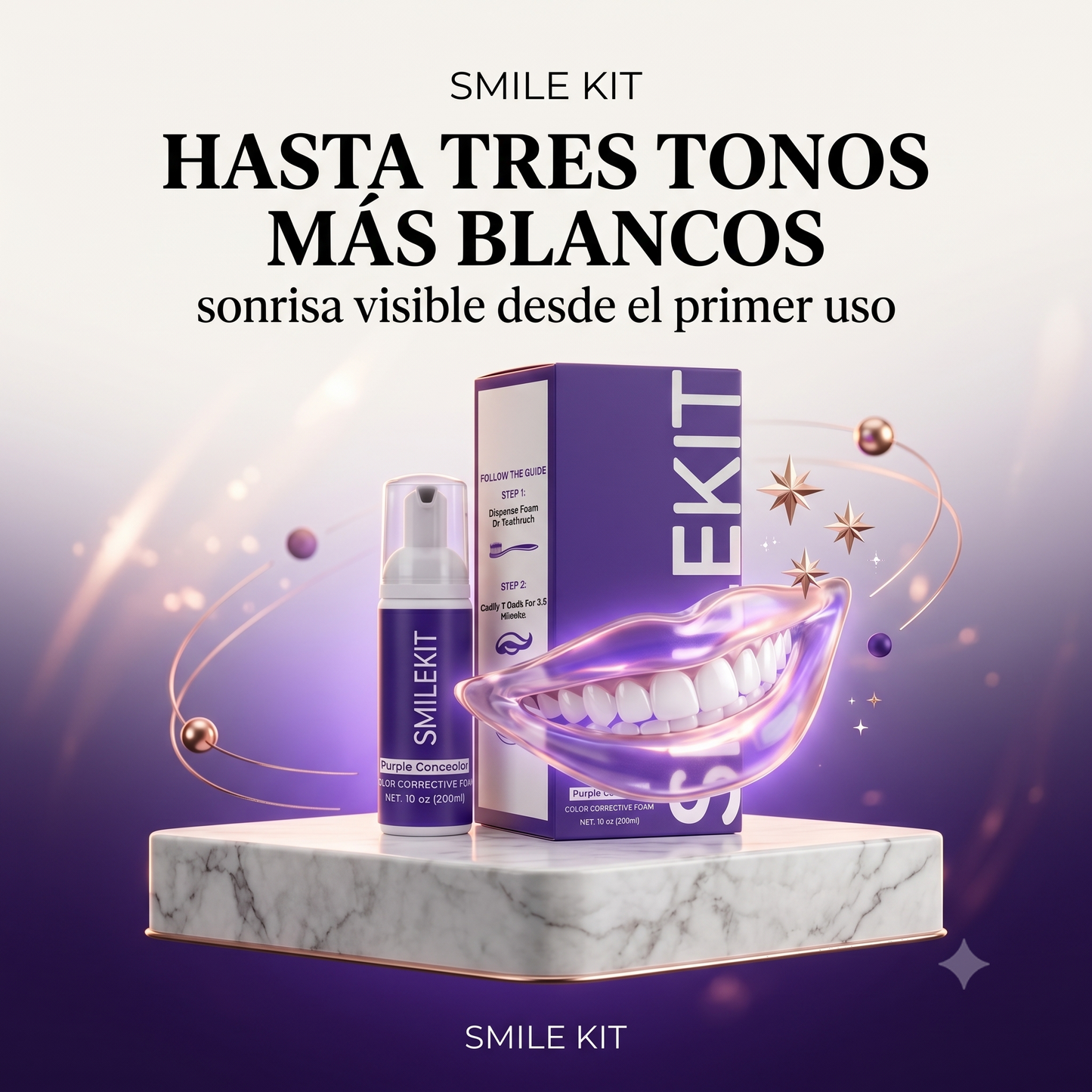 Smilekit V34 — Espuma Morada Blanqueadora Dental · Dientes Blancos al Instante