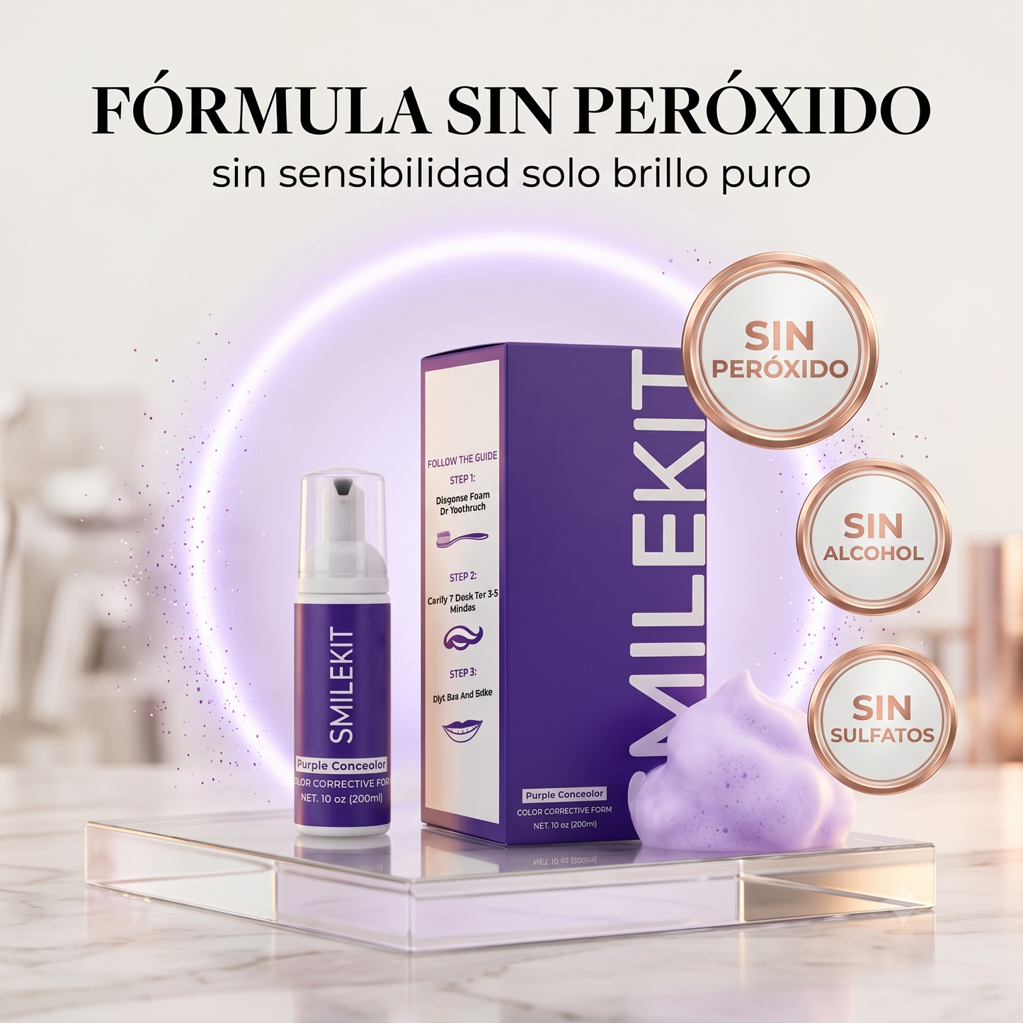 Smilekit V34 — Espuma Morada Blanqueadora Dental · Dientes Blancos al Instante